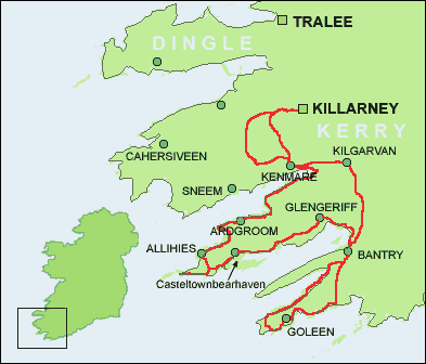 Detail-Karte unserer Kerry-Individualradtour
